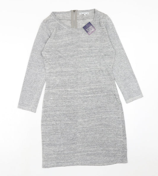 STORE TWENTY ONE Womens Grey Polyester A-Line Size S Round Neck Zip