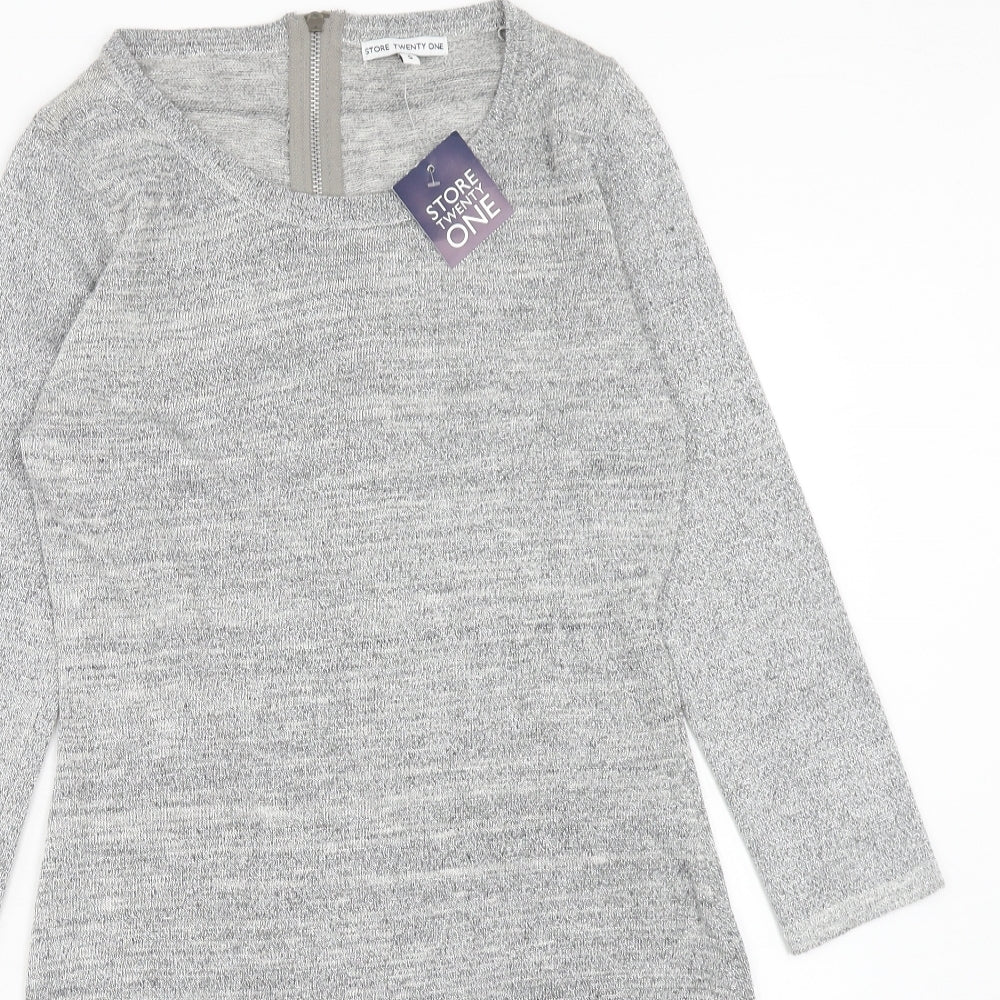 STORE TWENTY ONE Womens Grey Polyester A-Line Size S Round Neck Zip