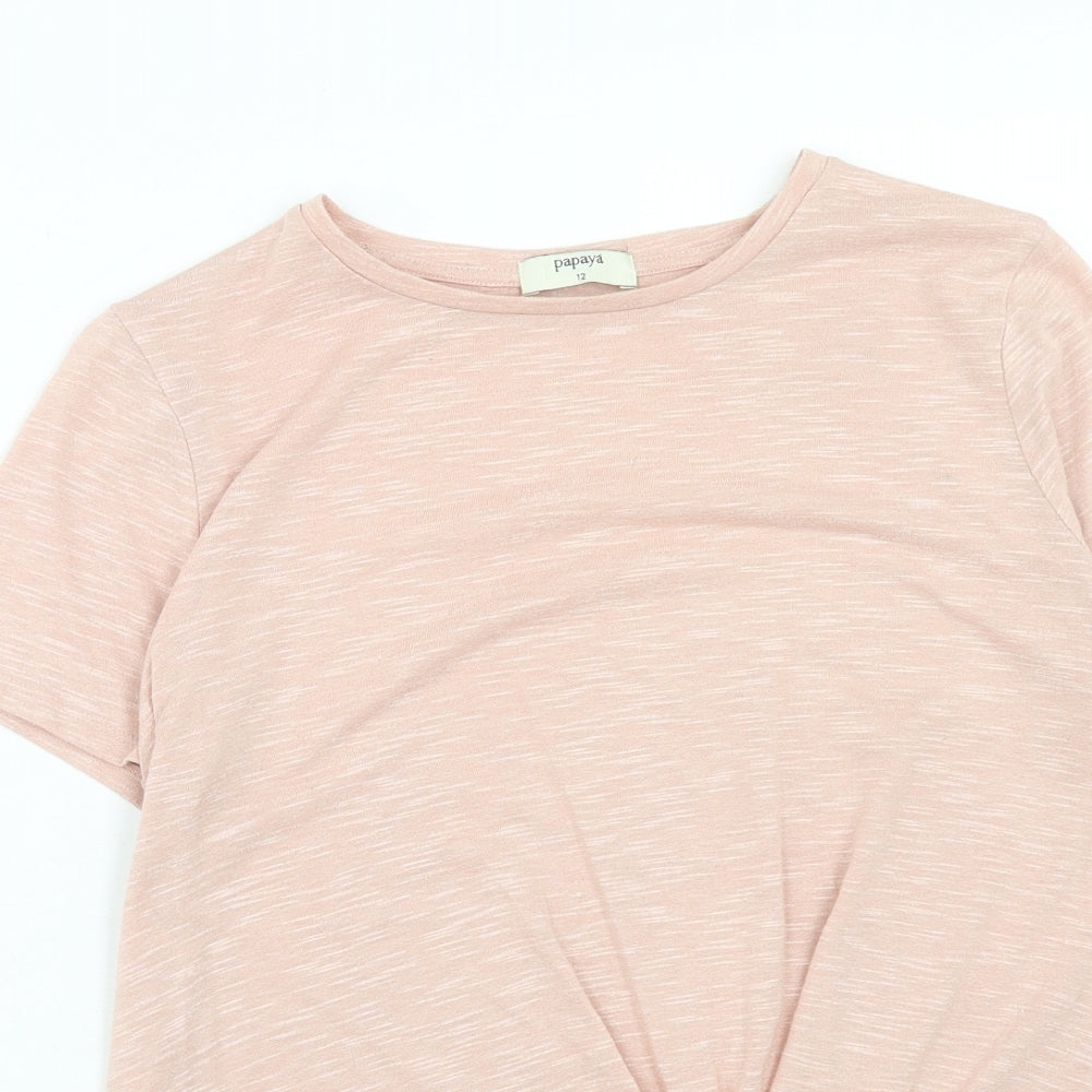 Papaya Womens Pink Polyester Basic T-Shirt Size 12 Boat Neck - Twist Detail