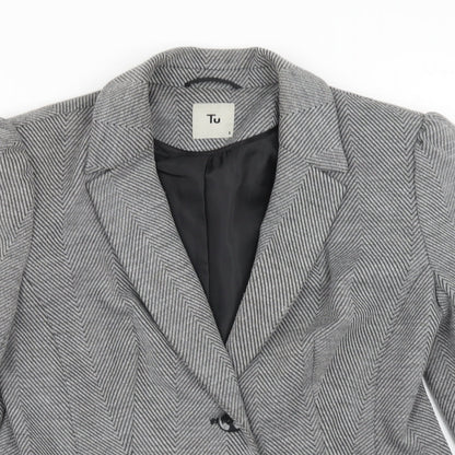 TU Womens Grey Herringbone Polyester Jacket Blazer Size 8
