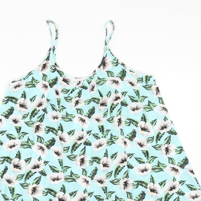 Papaya Womens Blue Floral Viscose Trapeze & Swing Size M Round Neck Pullover