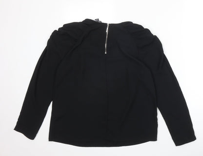 Primark Womens Black Polyester Basic Blouse Size 12 Scoop Neck - Ruched Sleeve