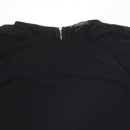 Primark Womens Black Polyester Basic Blouse Size 12 Scoop Neck - Ruched Sleeve