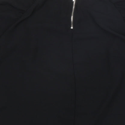 Primark Womens Black Polyester Basic Blouse Size 12 Scoop Neck - Ruched Sleeve