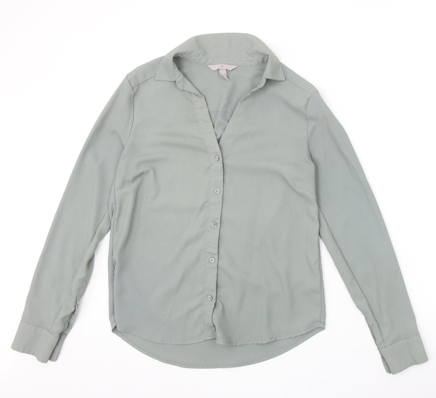 Womens UK Size 6 H&M Green Basic Button-Up