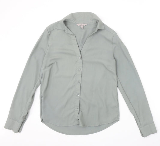 Womens UK Size 6 H&M Green Basic Button-Up