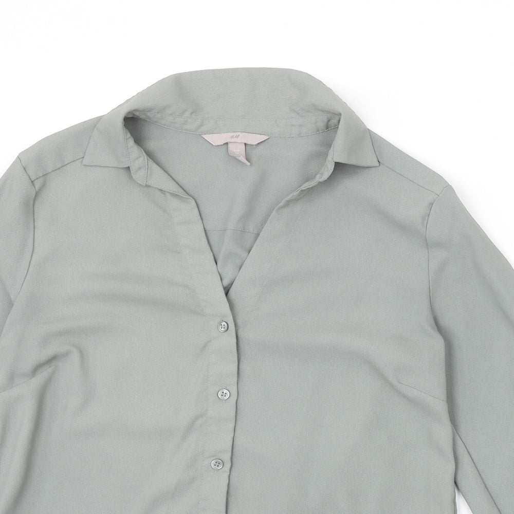 Womens UK Size 6 H&M Green Basic Button-Up
