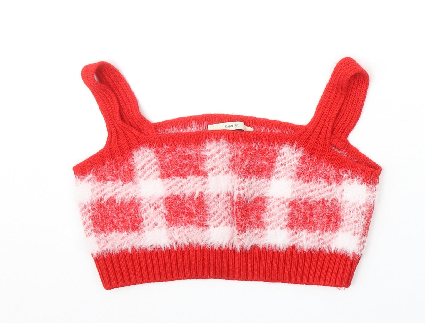 George Girls Red Plaid Acrylic Basic Tank Size XS Square Neck Pullover