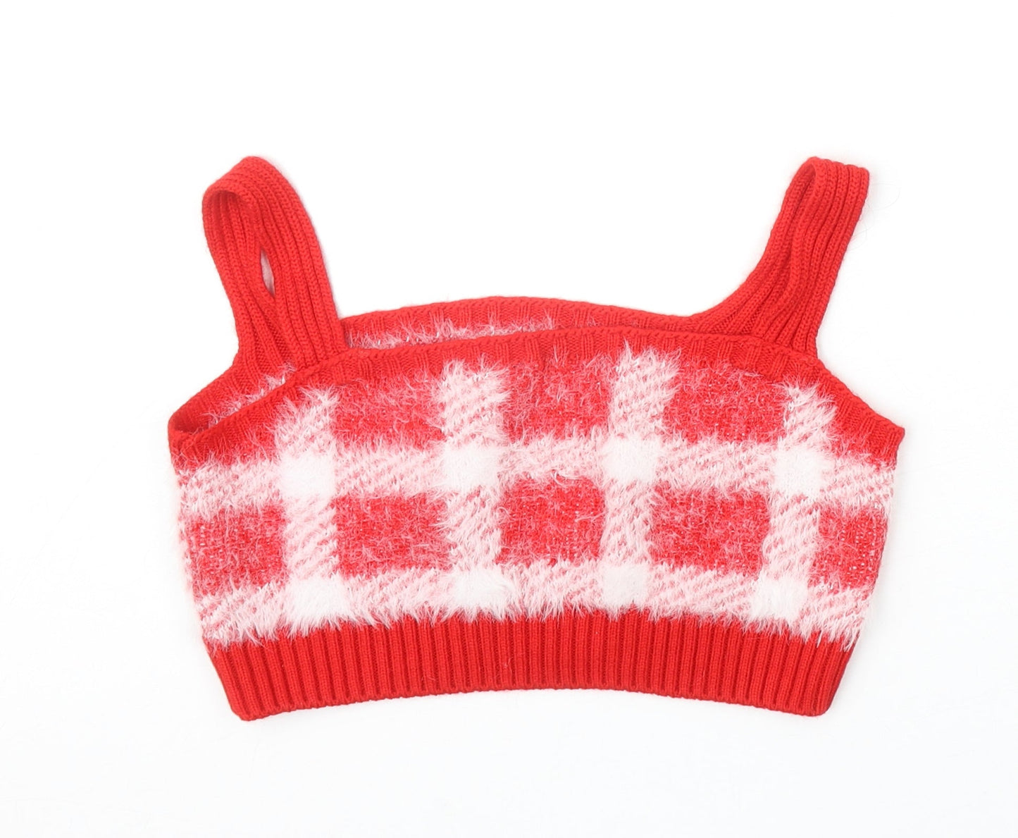 George Girls Red Plaid Acrylic Basic Tank Size XS Square Neck Pullover