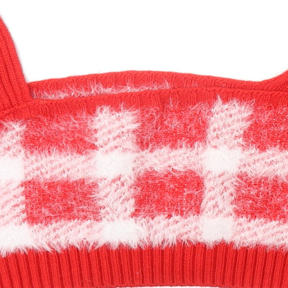 George Girls Red Plaid Acrylic Basic Tank Size XS Square Neck Pullover