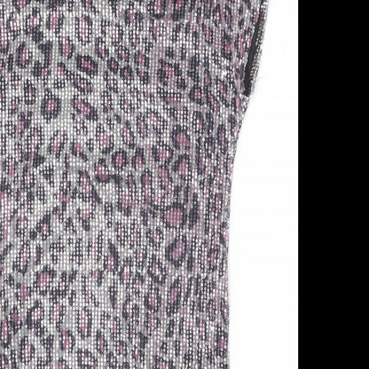 Heaven Womens Silver Animal Print Polyester T-Shirt Dress Size 8 Round Neck Pullover - Leopard Pattern