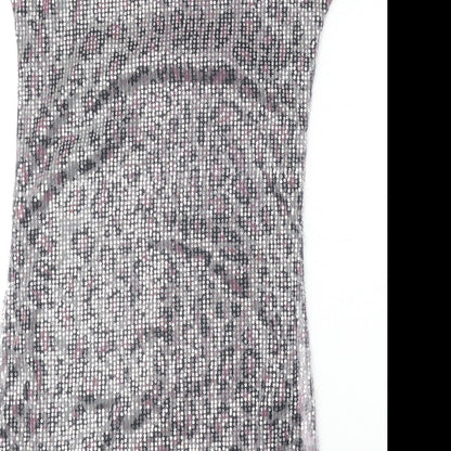 Heaven Womens Silver Animal Print Polyester T-Shirt Dress Size 8 Round Neck Pullover - Leopard Pattern