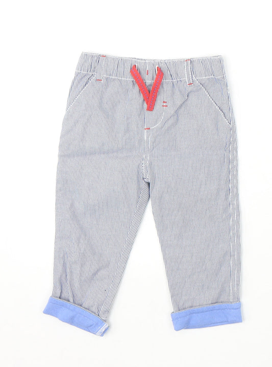 F&F Boys Blue Striped 100% Cotton Capri Trousers Size 6-9 Months Pullover
