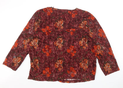 Klass Womens Red Floral Nylon Basic Blouse Size 2XL V-Neck