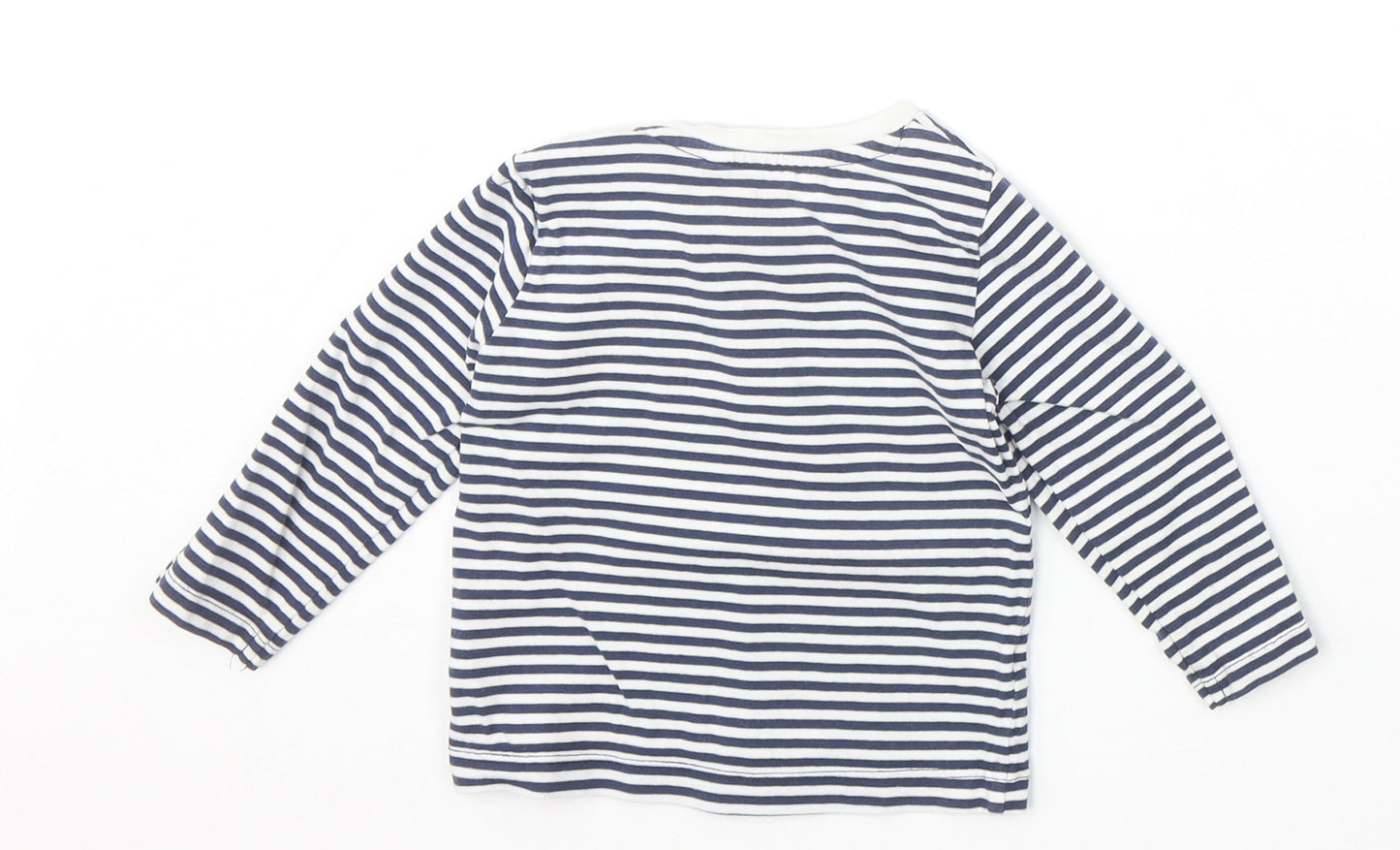 Blue Zoo Boys Blue Striped 100% Cotton Basic T-Shirt Size 9-12 Months Round Neck Snap - Dinosaur