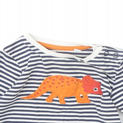 Blue Zoo Boys Blue Striped 100% Cotton Basic T-Shirt Size 9-12 Months Round Neck Snap - Dinosaur