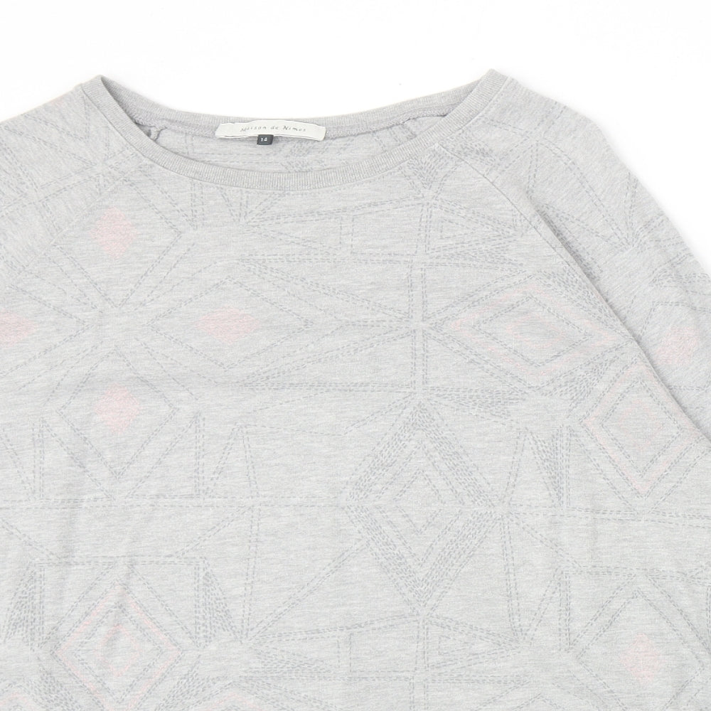 Maison De Nimes Womens Grey Geometric Cotton Pullover Sweatshirt Size 14 Pullover