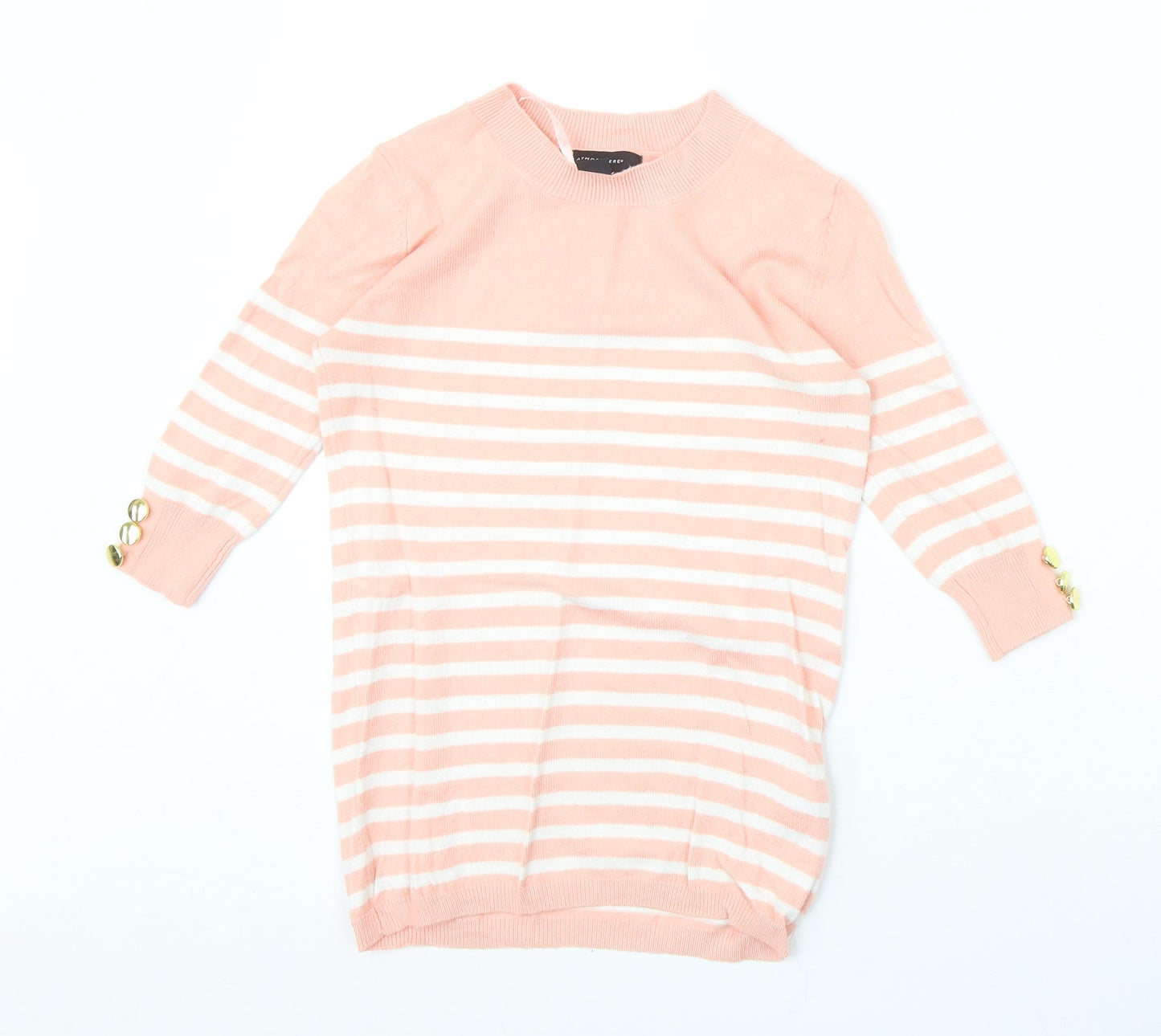 Atmosphere Womens Pink Round Neck Striped Viscose Pullover Jumper Size 4