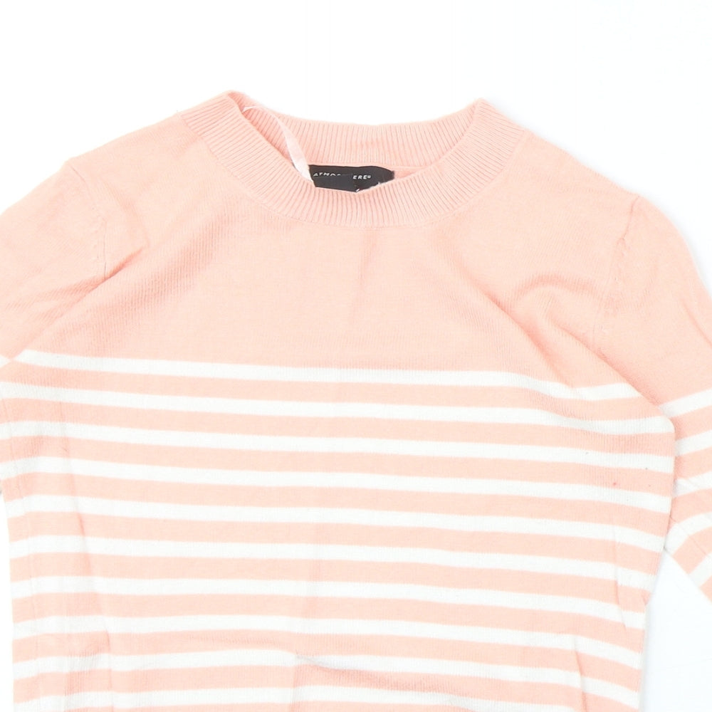 Atmosphere Womens Pink Round Neck Striped Viscose Pullover Jumper Size 4