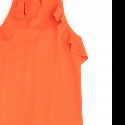 Mango Womens Orange Polyester A-Line Size S Round Neck Button