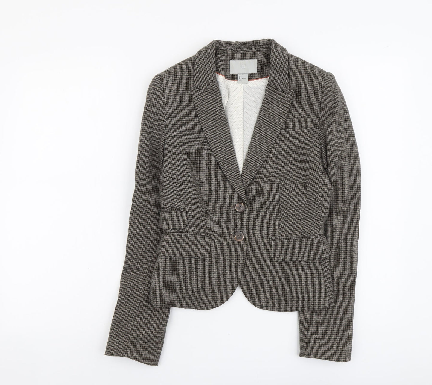 H&M Womens Brown Geometric Polyester Jacket Blazer Size 6 - Elbow Patches