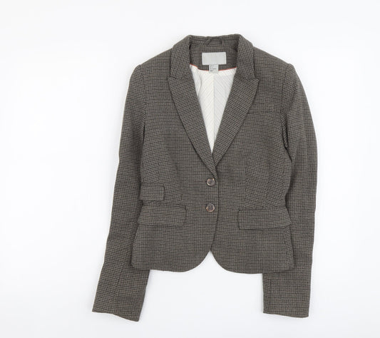 H&M Womens Brown Geometric Polyester Jacket Blazer Size 6 - Elbow Patches