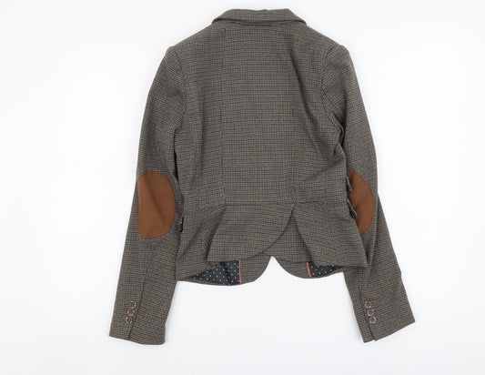 H&M Womens Brown Geometric Polyester Jacket Blazer Size 6 - Elbow Patches