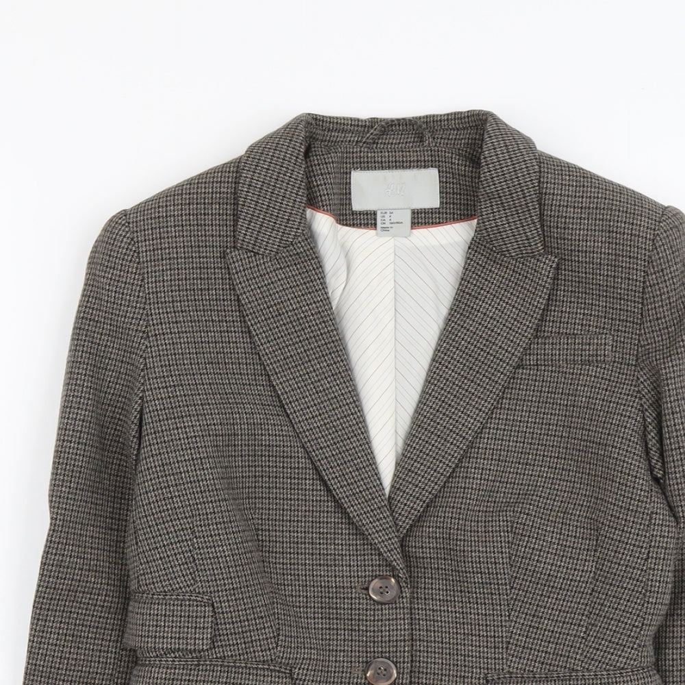 H&M Womens Brown Geometric Polyester Jacket Blazer Size 6 - Elbow Patches