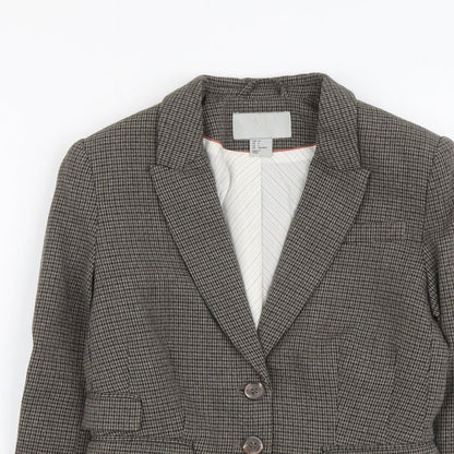 H&M Womens Brown Geometric Polyester Jacket Blazer Size 6 - Elbow Patches