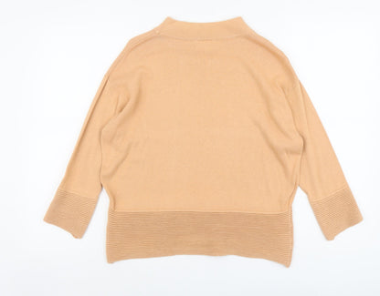 Off Shoot Womens Orange Mock Neck Herringbone Cotton Pullover Jumper Size L