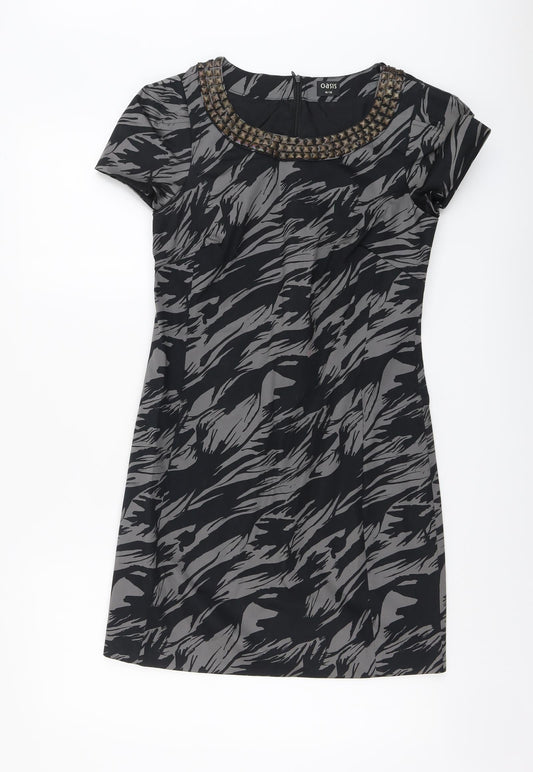 Oasis Womens Grey Geometric Cotton A-Line Size 10 Round Neck Zip