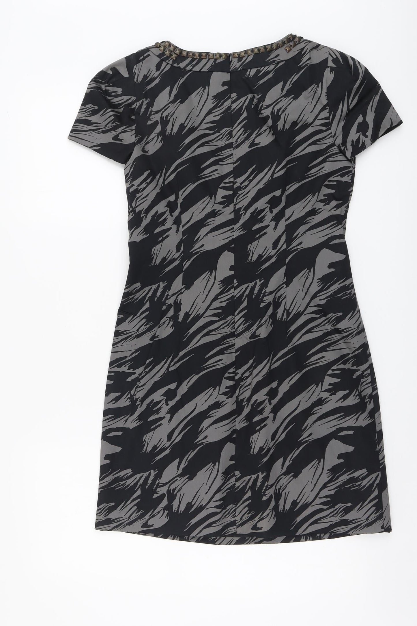 Oasis Womens Grey Geometric Cotton A-Line Size 10 Round Neck Zip