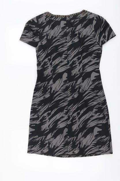 Oasis Womens Grey Geometric Cotton A-Line Size 10 Round Neck Zip