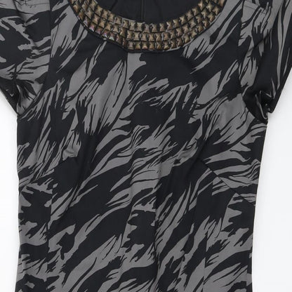 Oasis Womens Grey Geometric Cotton A-Line Size 10 Round Neck Zip