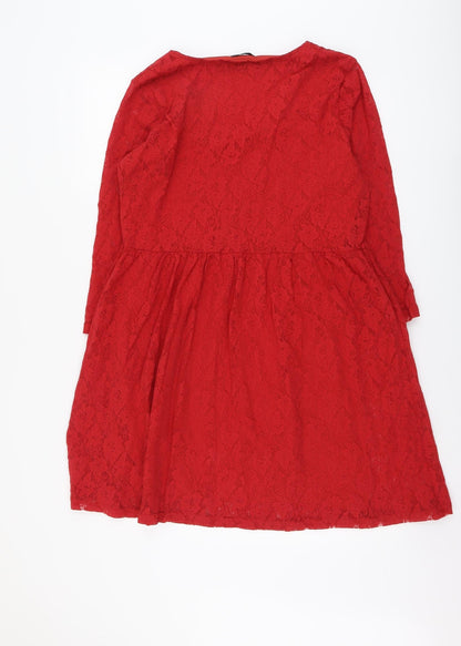 VERO MODA Womens Red Geometric Polyester Fit & Flare Size XL Round Neck Pullover