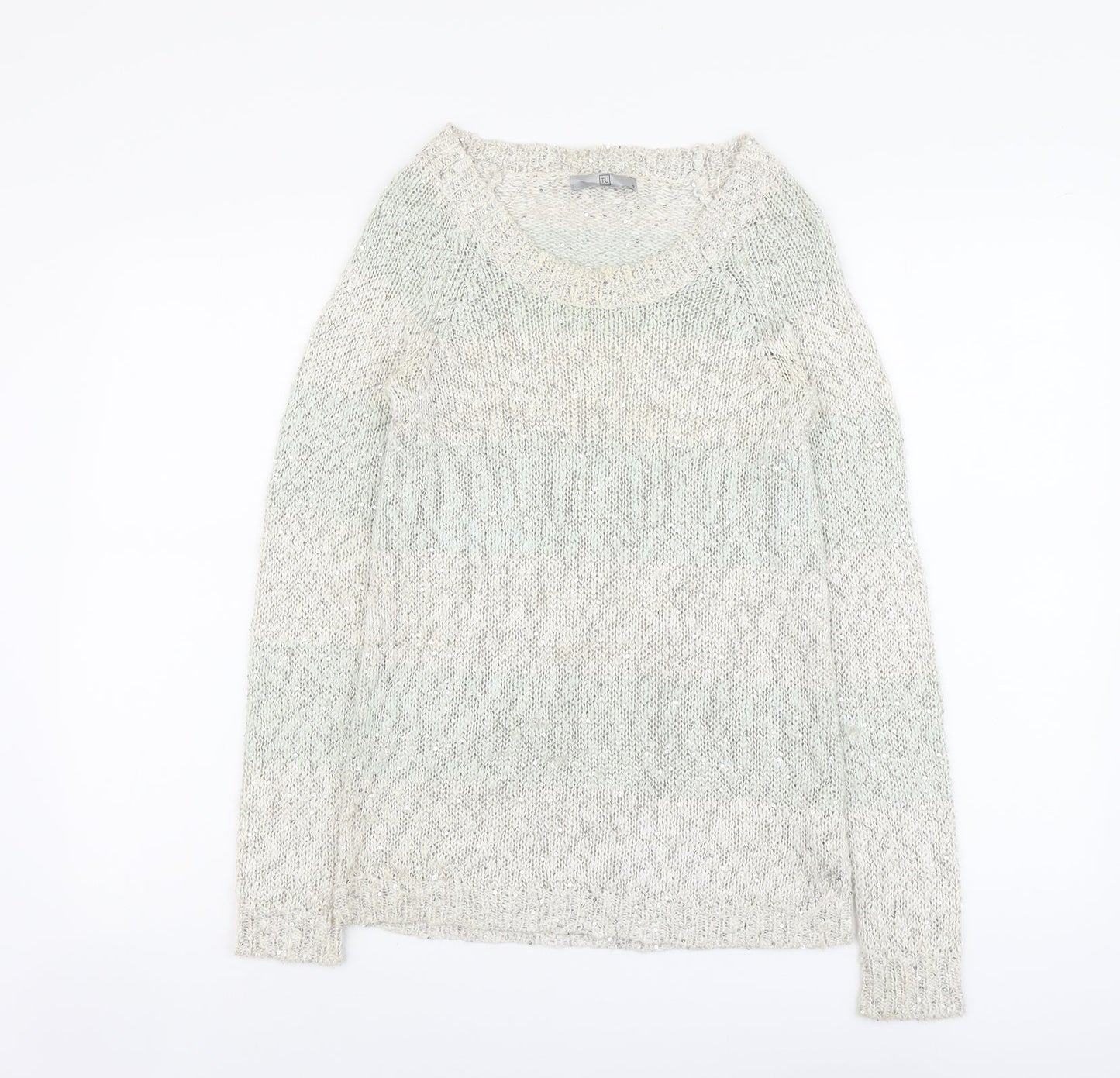 TU Womens Beige Boat Neck Striped Cotton Pullover Jumper Size 8