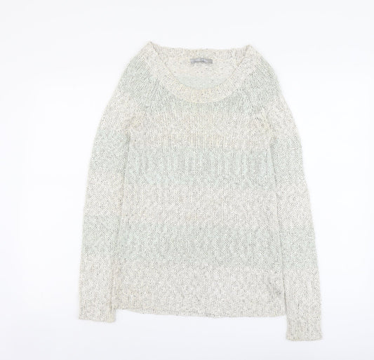 TU Womens Beige Boat Neck Striped Cotton Pullover Jumper Size 8