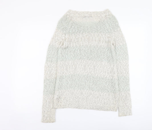 TU Womens Beige Boat Neck Striped Cotton Pullover Jumper Size 8