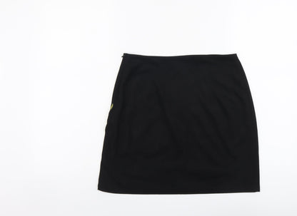 Boohoo Womens Black Floral Polyester A-Line Skirt Size 10 Zip