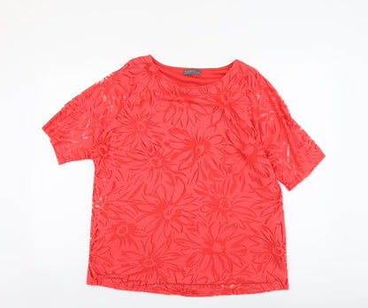 Papaya Womens Red Floral Viscose Basic Blouse Size 14 Boat Neck