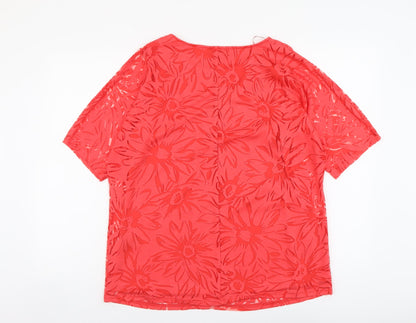 Papaya Womens Red Floral Viscose Basic Blouse Size 14 Boat Neck