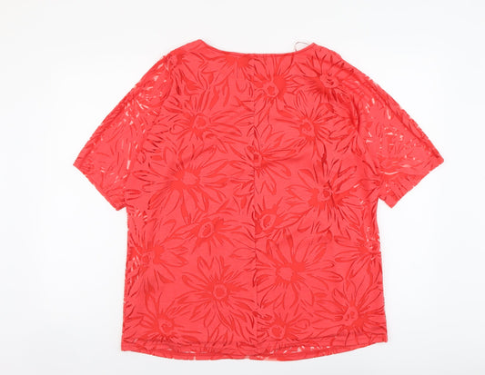 Papaya Womens Red Floral Viscose Basic Blouse Size 14 Boat Neck