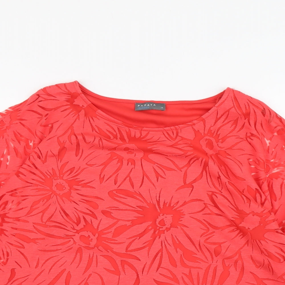 Papaya Womens Red Floral Viscose Basic Blouse Size 14 Boat Neck