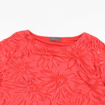 Papaya Womens Red Floral Viscose Basic Blouse Size 14 Boat Neck