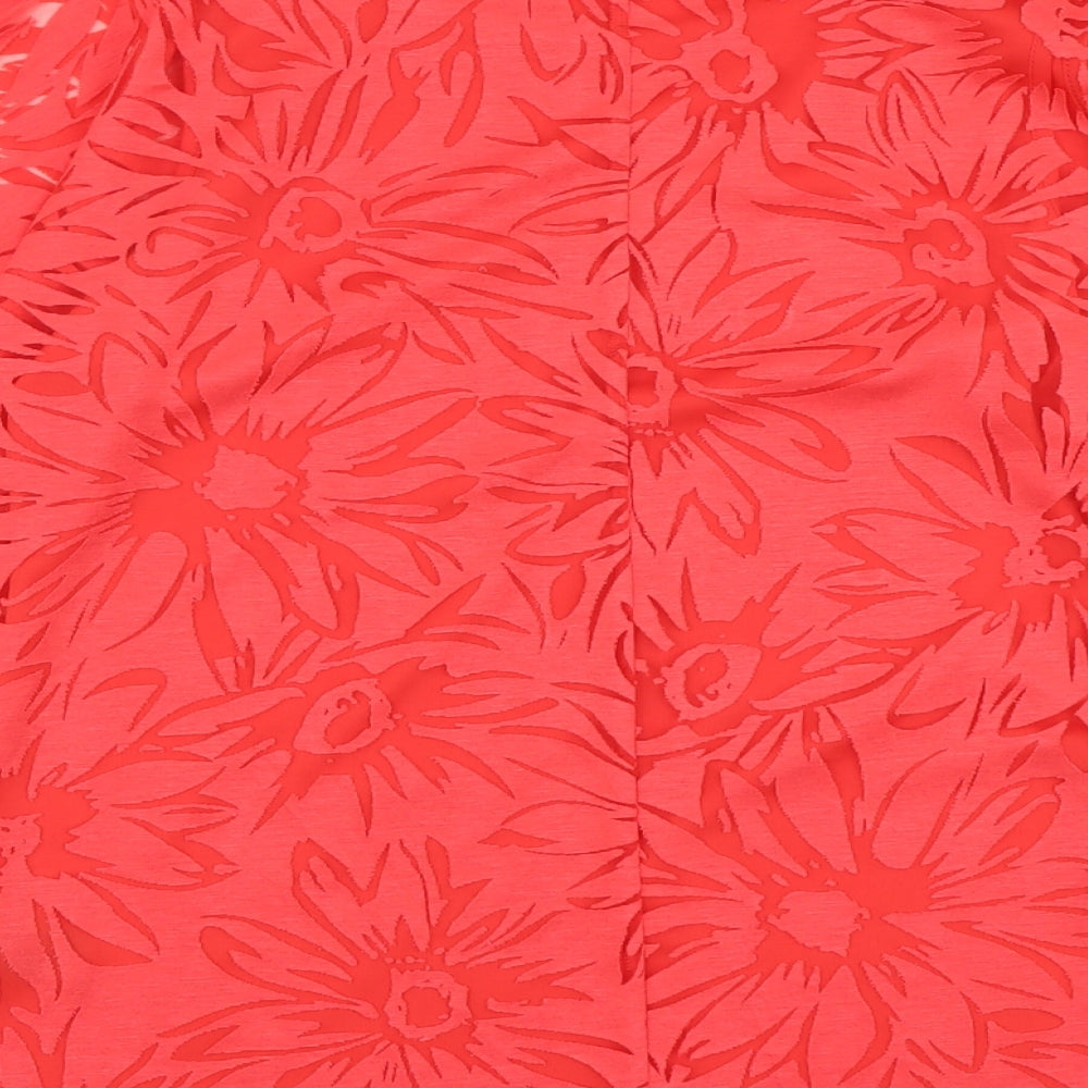 Papaya Womens Red Floral Viscose Basic Blouse Size 14 Boat Neck