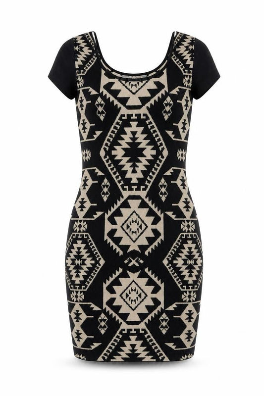 Apricot Womens Black Geometric Viscose Bodycon Size XS Round Neck Pullover