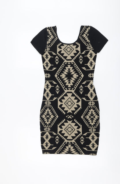 Apricot Womens Black Geometric Viscose Bodycon Size XS Round Neck Pullover