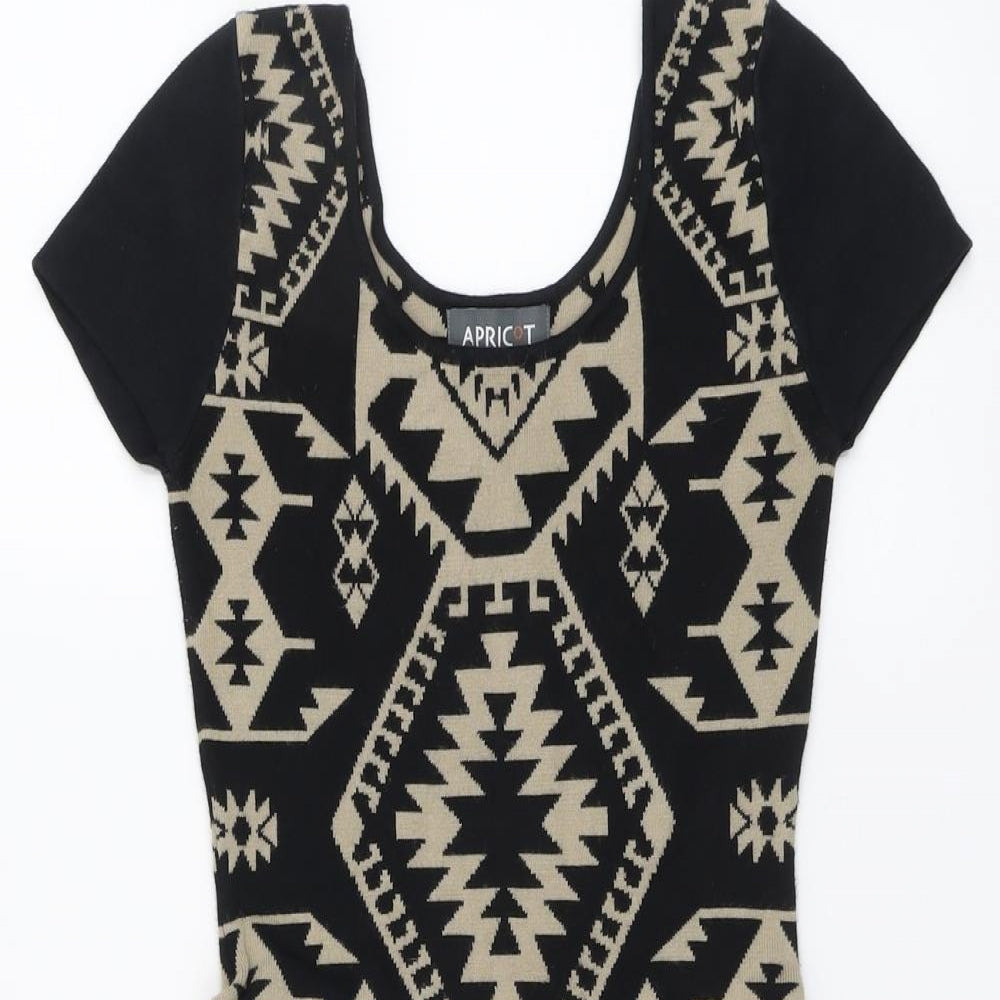 Apricot Womens Black Geometric Viscose Bodycon Size XS Round Neck Pullover