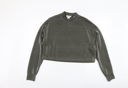 Chloe & Katie Womens Grey Nylon Cropped Blouse Size S Mock Neck