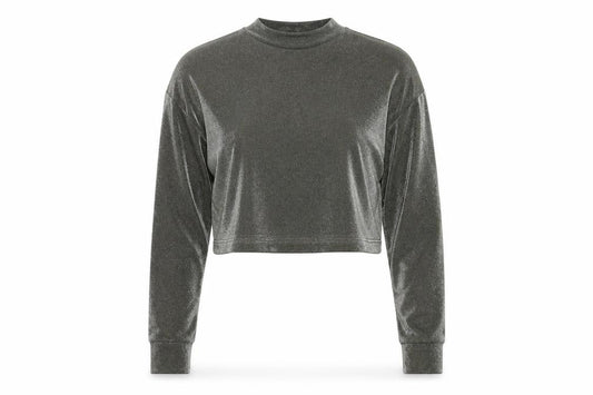 Chloe & Katie Womens Grey Nylon Cropped Blouse Size S Mock Neck